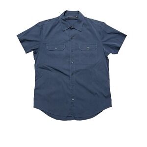 Theory Safari Chest Pocket Short Sleeve Navy Blue Button Shirt Men's Size Medium